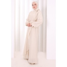 Bym Fashion Çiçek Broş  Detaylı Elbise 6094 Ekru