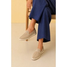 Sovenso Pure Hakiki Süet Derisi Termo Taban Bej Süet Loafer