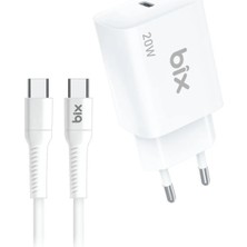 Bix BXPD22C 20W Type-C Pd 3.0 Akım Korumalı Hızlı Şarj Adaptörü ve 5A Type-C Şarj Kablosu 1 Metre