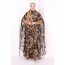Bym Fashion Desenli Şallı Elbise 6076 Haki