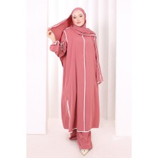 Bym Fashion Hac Umre Biyeli Pantolonlu Tunik Takım Şal Hediye 8001 Gül Kurusu
