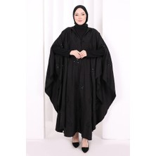 Bym Fashion Kapüşonlu Nakışlı  Pelerin 7083 Siyah