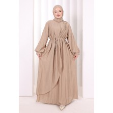 Bym Fashion Çiçek Broş  Detaylı Elbise 6094 Vizon