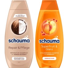 Schauma Onarıcı ve Bakım Şampuanı, Repair&pflege 400 ml + Meyve Özlü Şampuan, Superfruit & Glanz 400 ml