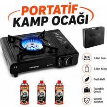 Badem10 (4'lü Set) Taşınabilir Portatif Kamp Ocağı Tek Gözlü 3 Adet Kartuş Gezi Piknik Yemek Pişirme Ocağı