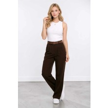 Emporya Trend Kadın Kahverengi Kumaş Pantolon | Yeni Sezon | Geniş Paça | Kemersiz