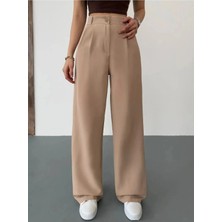 Emporya Trend Kadın Vizon Kumaş Pantolon | Yeni Sezon | Geniş Paça Düğme Kapamalı Oversize Palazzo Kesim