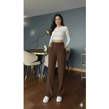 Emporya Trend Kadın Kahverengi Kumaş Pantolon | Yeni Sezon | Geniş Paça | Kemersiz
