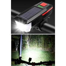 Duffa Solar Şarj Edilebilir Bisiklet LED Feneri Kornalı ve Su Geçirmez USB Şarj Edilebilir Scooter Farı Bisiklet Farı
