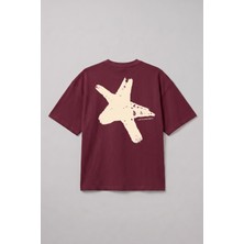 Gothamvibes Erkek Boxy Star Bordo Premium T-Shirt
