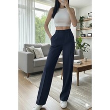 Emporya Trend Kadın Lacivert Kumaş Pantolon | Yeni Sezon | Geniş Paça Düğme Kapamalı Palazzo Kesim