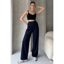 Emporya Trend Kadın Lacivert Kumaş Pantolon | Yeni Sezon | Geniş Paça Düğme Kapamalı Oversize Palazzo Kesim