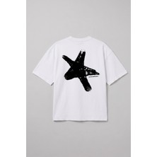Gothamvibes Erkek Boxy Star Beyaz Premium T-Shirt