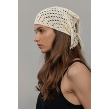 New Obsessions Krem Rengi Püsküllü Crochet Bandana