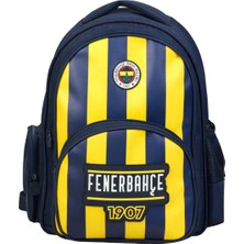 Fenerbahçe Lisanslı Çubuklu Okul Çantası - 3 Bölmeli Suni Deri Panelli Konforlu Sırt Çantası