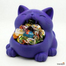 SLM Printverse Gülümseyen Kedi Figürlü Çok Amaçlı Dekoratif Şekerlik ve Anahtarlık