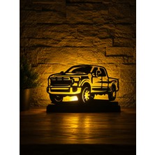 Alyora Ford Ranger F150 Tasarımlı Dekoratif Ahşap LED Gece Lambası-4x4 Duvar Yansıtmalı Ambiyans Aydınlatma