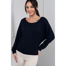 By Saygı Kadın Kayık Yaka Uzun Yarasa Kollu Modal Sweat