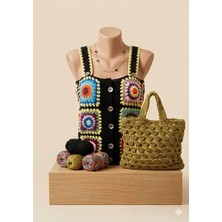 Linas Collection El Örgüsü Motifli Crop Süveter - Boho Chic Tarzı