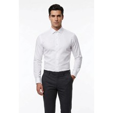 Uki Beyaz Saten Slim Fit Klasik Gömlek