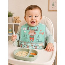 Gökçe Baby Geyik Desenli Cepli Su Geçirmez Bebek Mama Önlüğü