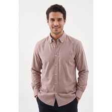 Uki Kahve Düğmeli Yaka Comfort Fit Şamre Gömlek
