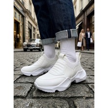 Ebrus Trend ET0402 Bağcıksız Rahat Yüksek Taban Beyaz Erkek Spor Yarım Bilek Bot