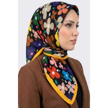 Hadiora Lady Coco Kadın Siyah Çok Renkli Çiçek Desenli Organik Pamuk Soft Eşarp