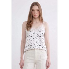 Shopping Shop Puantiye Desenli Askılı Saten Bluz Ekru