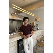 Livio Ferri Liiri %100 Pamuk Premium Fitilli Henley Yaka Yarım Düğmeli Erkek Tişört Regular Fit Basic Yazlık Tişört
