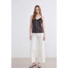 Shopping Shop Puantiye Desenli Askılı Saten Bluz Kahve