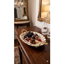 sembol 36X22 cm Oval Tepsi Beyaz-Gold