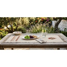 Muguetarts %100 El Işlemeli Hesap Işi Bodrum Keten Runner Örtü 86X36 cm Püskül 10CM