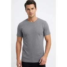 Uki Gri Modal Bisiklet Yaka T-Shirt