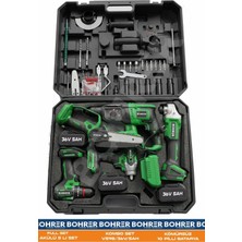 Böhrer AKÜLÜ 3 BATARYALI BA011237 5 Lİ SET TAŞLAMA+VİDALAMA+HİLTİ+SOMUN+TESTERE
