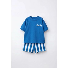 Magu Erkek Çocuk Pamuklu Baskılı T-Shirt Çizgili Şort Takım