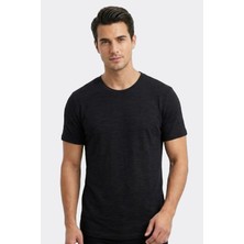 Uki Siyah Modal Bisiklet Yaka T-Shirt