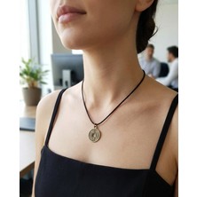 Vintage Takı Siyah Deri Ipli Bakır Kaplama Uzak Doğu Esintili Japon Şans Parası Kolyesi & Feng Shui Şans ve Bolluk Temalı Kolye
