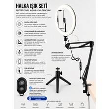 CAILON 10 Inç 3 Renk Modlu Dimli Profesyonel Ring Light Seti + Bluetooth Kumanda Hediye