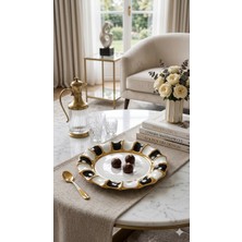 sembol Lüks Yuvarlak Sunumluk Siyah-Beyaz Gold Detaylı (28 Cm)