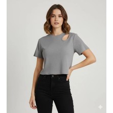 Kadın Kumaş Geniş Askılı Crop Bluz