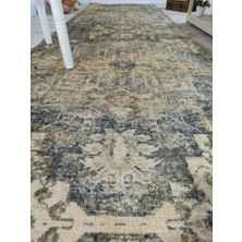 Pera Halı Eskitme Madalyon Desenli Hardal ve Lacivert Vintage Salon Halısı - 4113OU