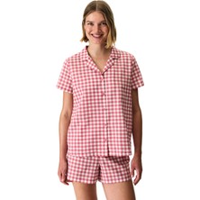 Penti Gül Kurusu Pink Gingham Pötikare Desenli Kısa Kollu Gömlek Şort Pijama Takımı