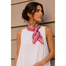 Afvente Tropik Leopar Desen Fuşya-Kırmızı Soft Bandana Fular 50X50 cm