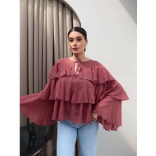 Esra Helvacı Volanlı Yaka Bağlamalı Bluz
