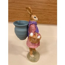 Plus Home Dekoratif El Işçiliği El Boyama Pembeli Sepetli Saksılı Sevimli Tavşan Polyester Obje Yükseklik 26 cm