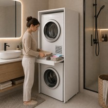 Mobilyacın Çamaşır ve Kurutma Makinesi Dolabı Kapaksız Çekmeceli Banyo Dolabı Beyaz