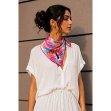 Afvente Kanat Desen Pembe-Turuncu Soft Bandana Fular 50X50 cm