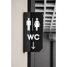 Zafrak Reklam Wc Bay Çift Taraflı - Aşağı Ok Yönlendirme Tabelası 20X30CM -Siyah Pleksi