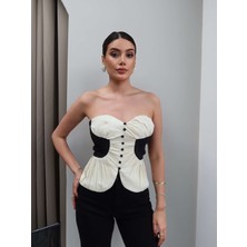 Esra Helvacı Straplez Piliseli Bluz
